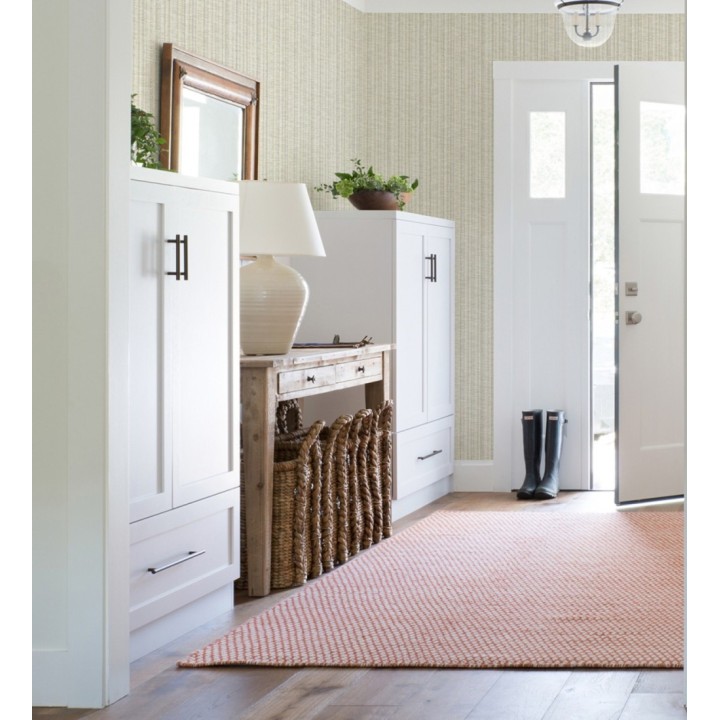 Papel pintado imitación tela jacquard de rayas beige tostado - Leeds 682464