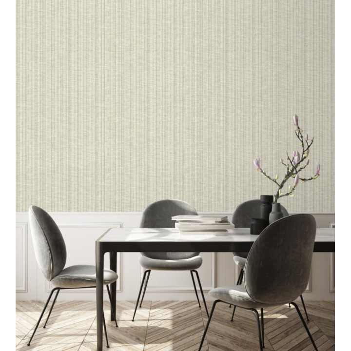 Papel pintado imitación tela jacquard de rayas beige tostado - Leeds 682464