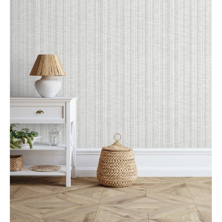 Papel pintado imitación tela jacquard de rayas blanca - Leeds 682466