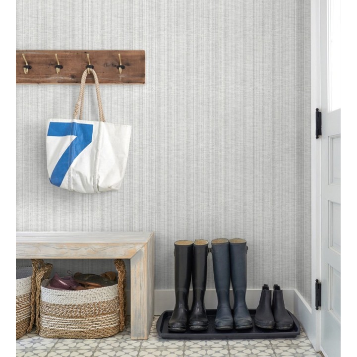 Papel pintado imitación tela jacquard de rayas blanca - Leeds 682466