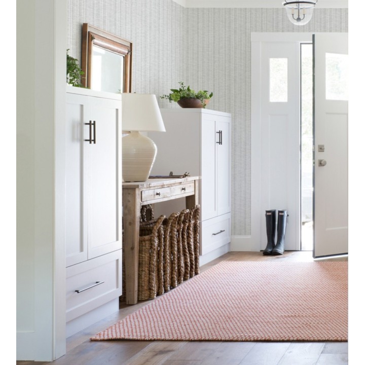 Papel pintado imitación tela jacquard de rayas blanca - Leeds 682466