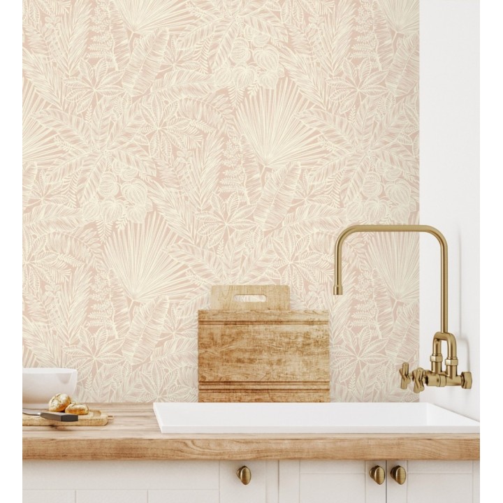 Papel pintado de selva tropical con hojas fondo rosa empolvado - Jacaranda 682472