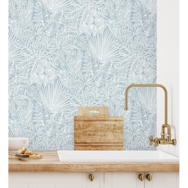 Papel pintado de selva tropical con hojas fondo azul - Jacaranda 682473