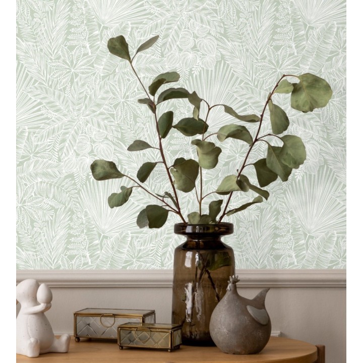 Papel pintado de selva tropical con hojas fondo verde claro - Jacaranda 682474