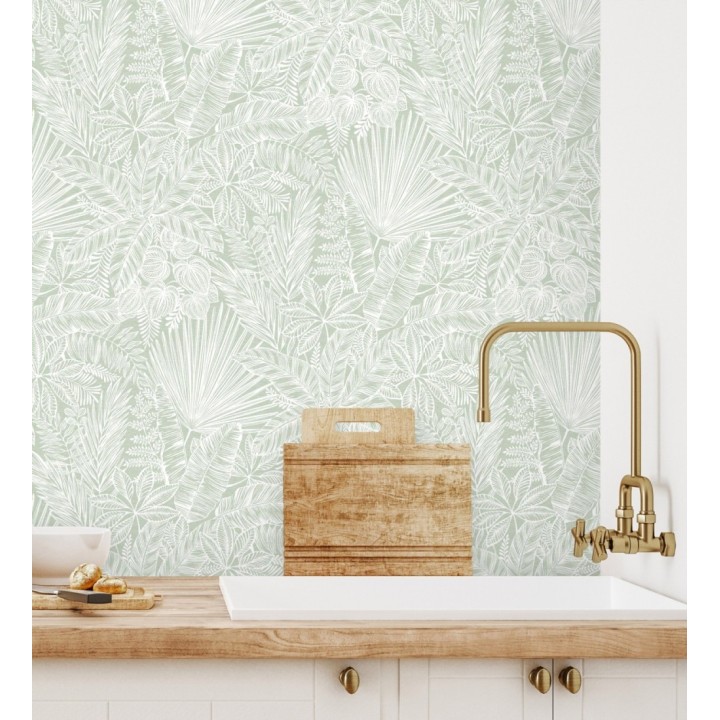 Papel pintado de selva tropical con hojas fondo verde claro - Jacaranda 682474