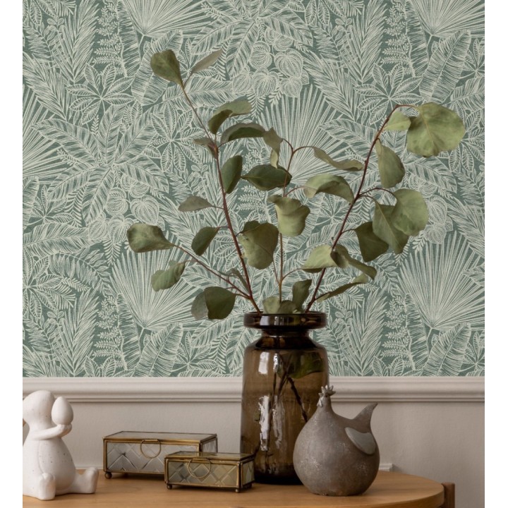 Papel pintado de selva tropical con hojas fondo verde - Jacaranda 682475