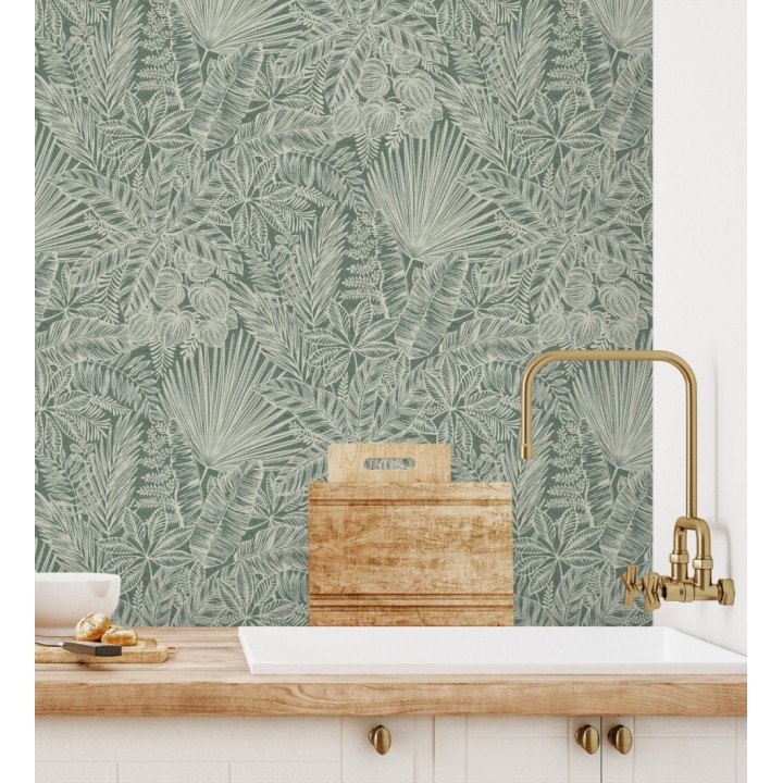 Papel pintado de selva tropical con hojas fondo verde - Jacaranda 682475