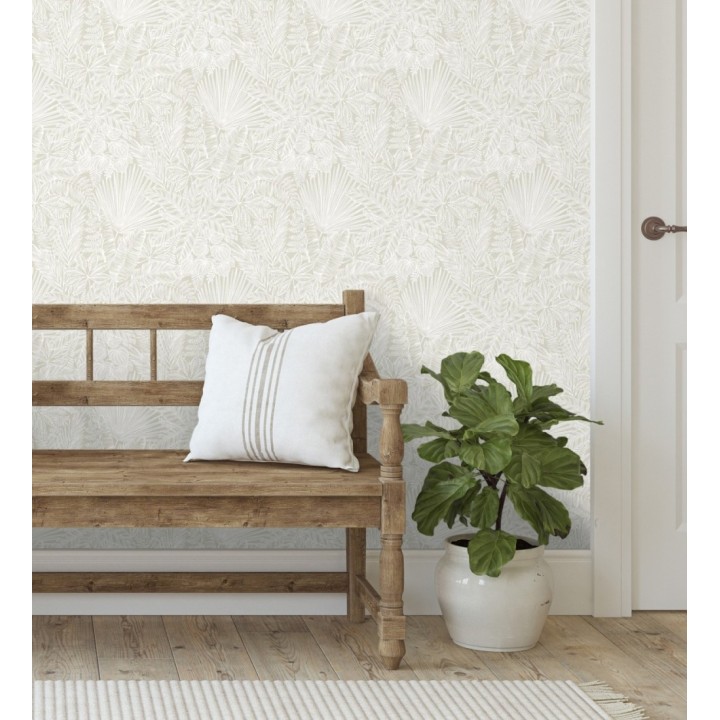 Papel pintado de selva tropical con hojas fondo beige - Jacaranda 682476