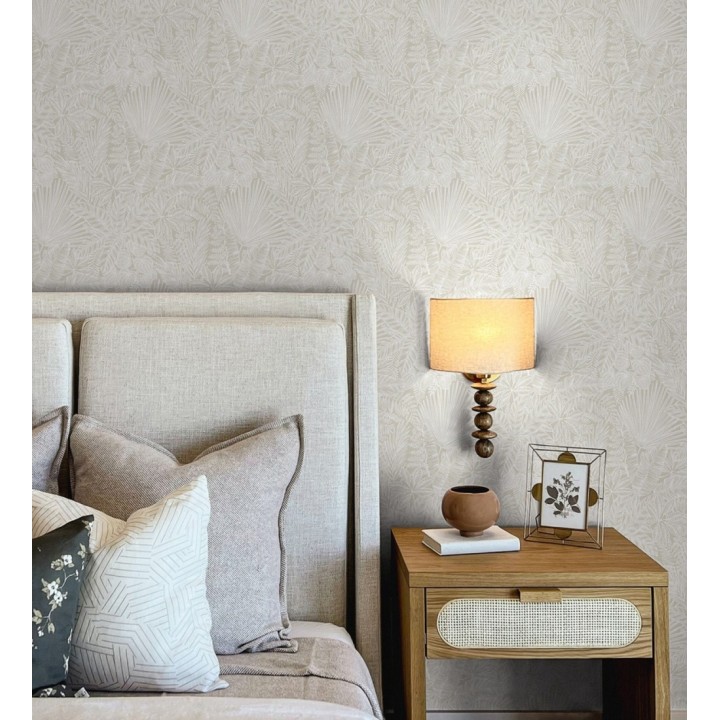 Papel pintado de selva tropical con hojas fondo beige - Jacaranda 682476