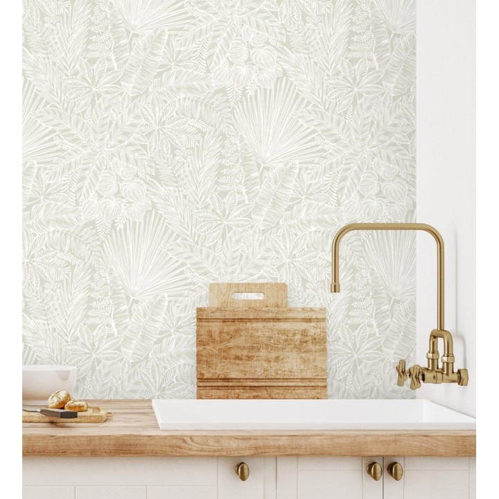 Papel pintado de selva tropical con hojas fondo beige - Jacaranda 682476