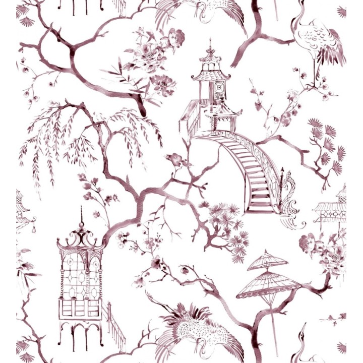 Papel pintado toile de jouy japonés tinte rojo purpúreo - Misawa 682477
