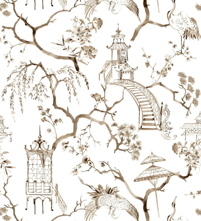 Papel pintado toile de jouy japonés tinte marrón - Misawa 682478