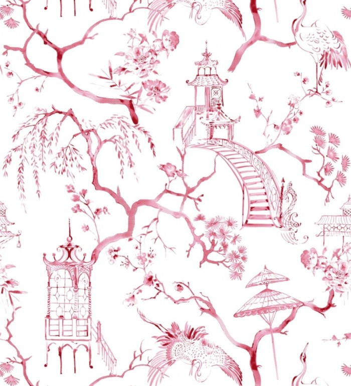 Papel pintado toile de jouy japonés tinte rojo - Misawa 682479