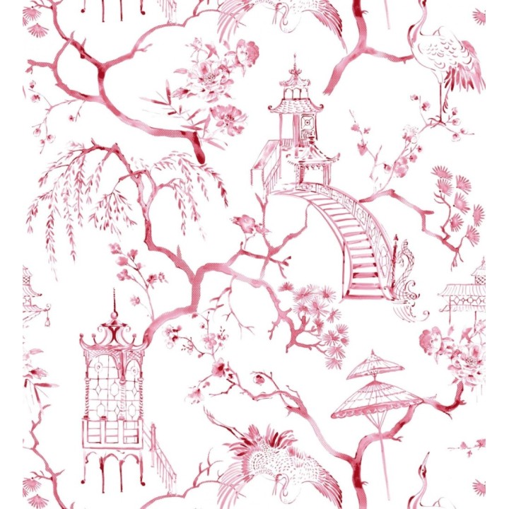 Papel pintado toile de jouy japonés tinte rojo - Misawa 682479