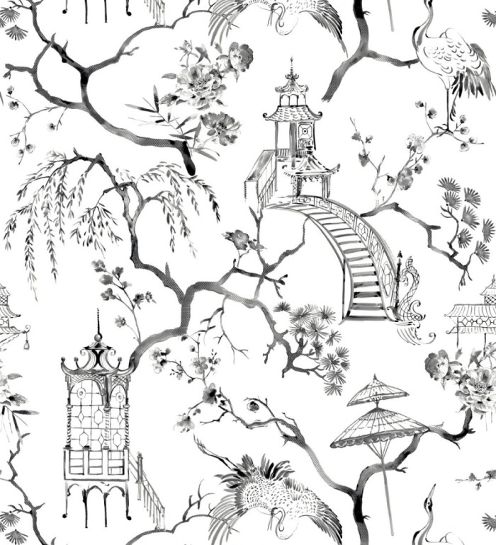 Papel pintado toile de jouy japonés tinte negro - Misawa 682480