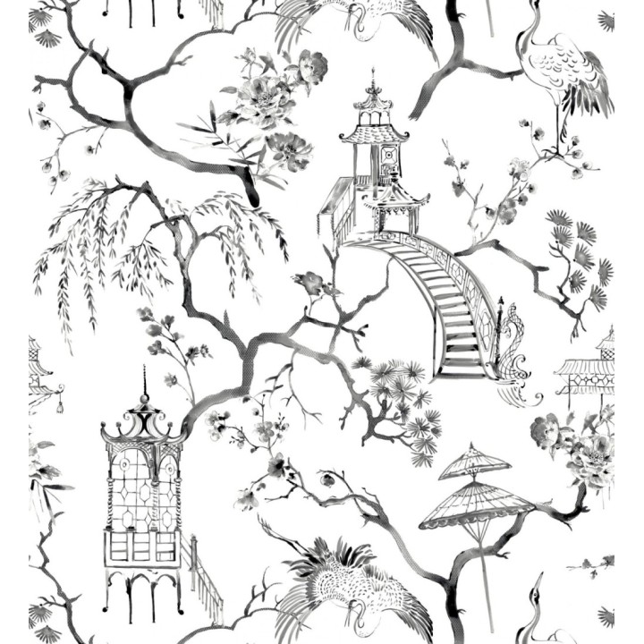 Papel pintado toile de jouy japonés tinte negro - Misawa 682480