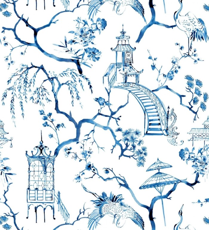 Papel pintado toile de jouy japonés tinte azul - Misawa 682481