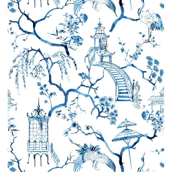 Papel pintado toile de jouy japonés tinte azul - Misawa 682481