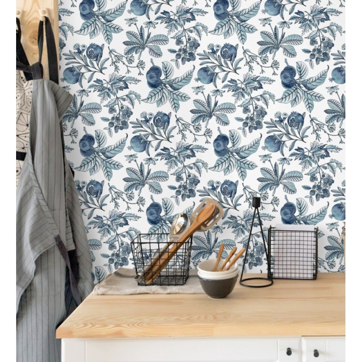 Papel pintado de granadas tonos azules - Reika 682482