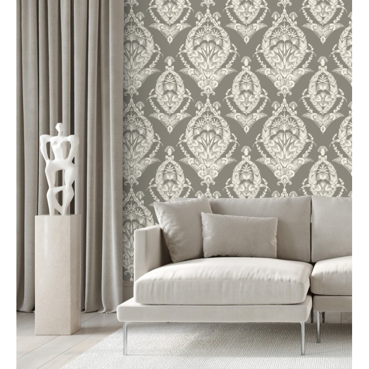 Papel pintado ornamental estilo inglés color visón - Aruna 682487
