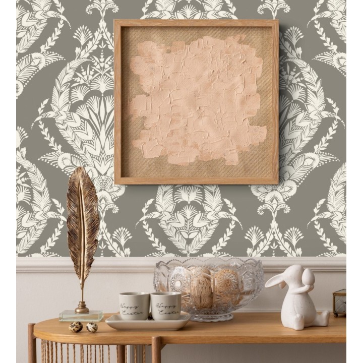 Papel pintado ornamental estilo inglés color visón - Aruna 682487