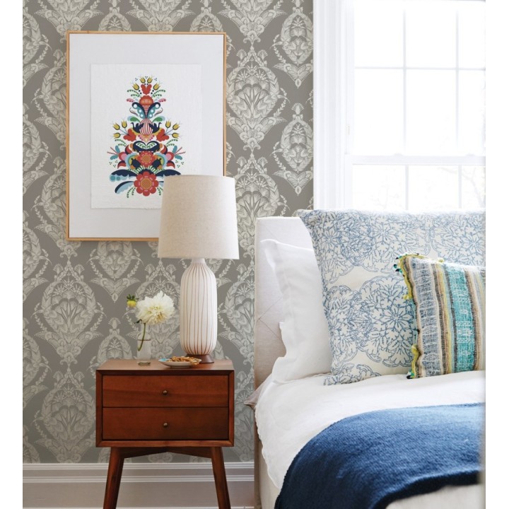 Papel pintado ornamental estilo inglés color visón - Aruna 682487