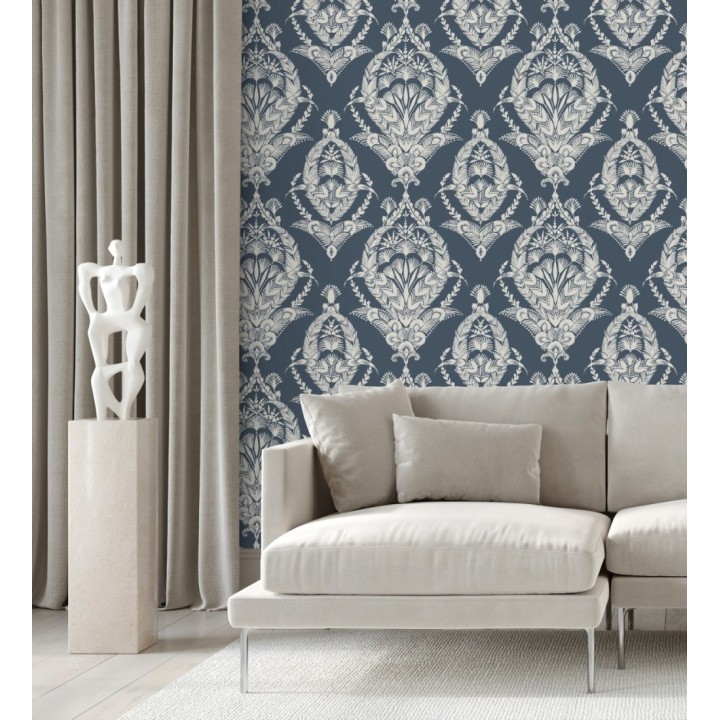 Papel pintado ornamental estilo inglés color azul oscuro - Aruna 682488