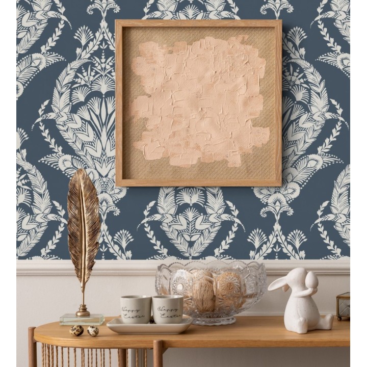 Papel pintado ornamental estilo inglés color azul oscuro - Aruna 682488