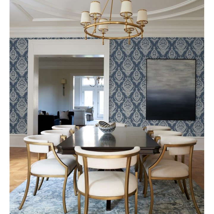 Papel pintado ornamental estilo inglés color azul oscuro - Aruna 682488