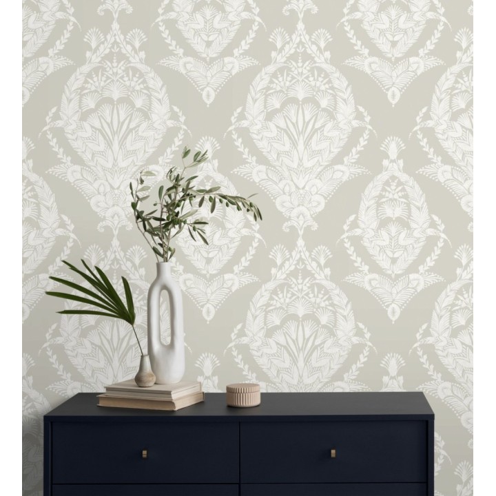 Papel pintado ornamental estilo inglés color gris claro - Aruna 682489