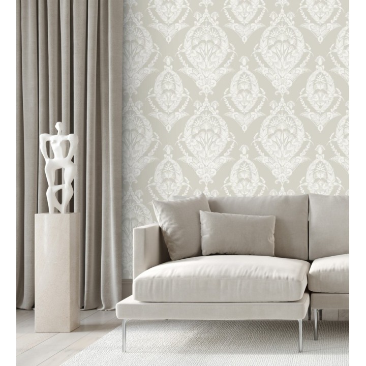 Papel pintado ornamental estilo inglés color gris claro - Aruna 682489
