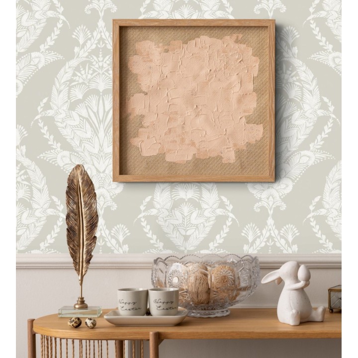 Papel pintado ornamental estilo inglés color gris claro - Aruna 682489