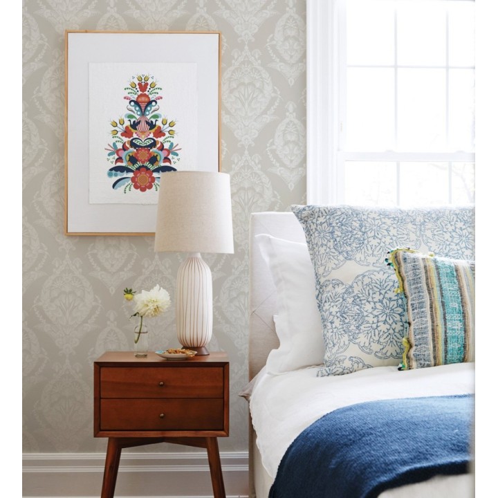 Papel pintado ornamental estilo inglés color gris claro - Aruna 682489