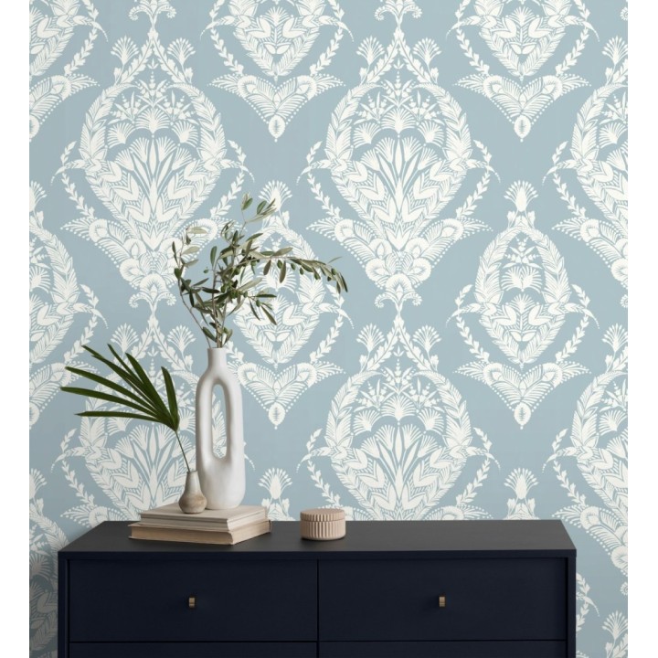 Papel pintado ornamental estilo inglés color azul claro - Aruna 682490