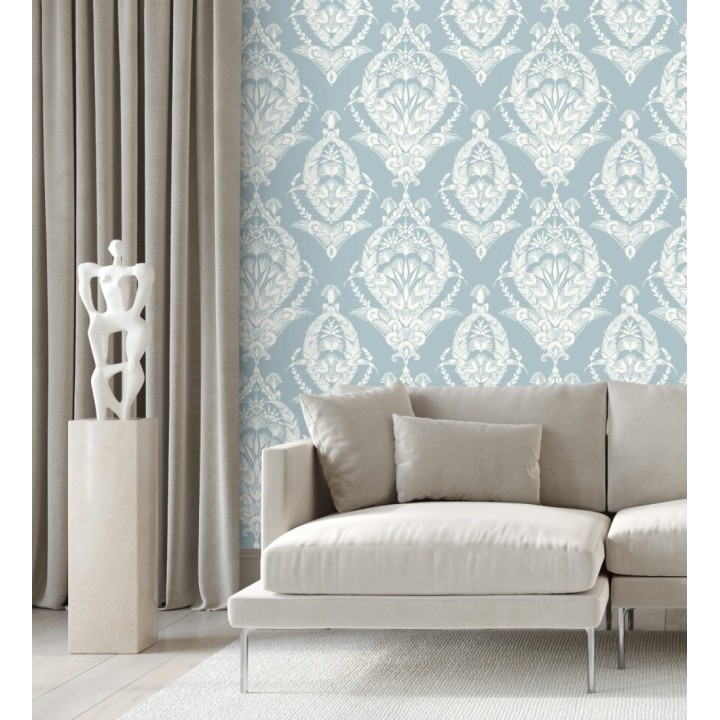 Papel pintado ornamental estilo inglés color azul claro - Aruna 682490