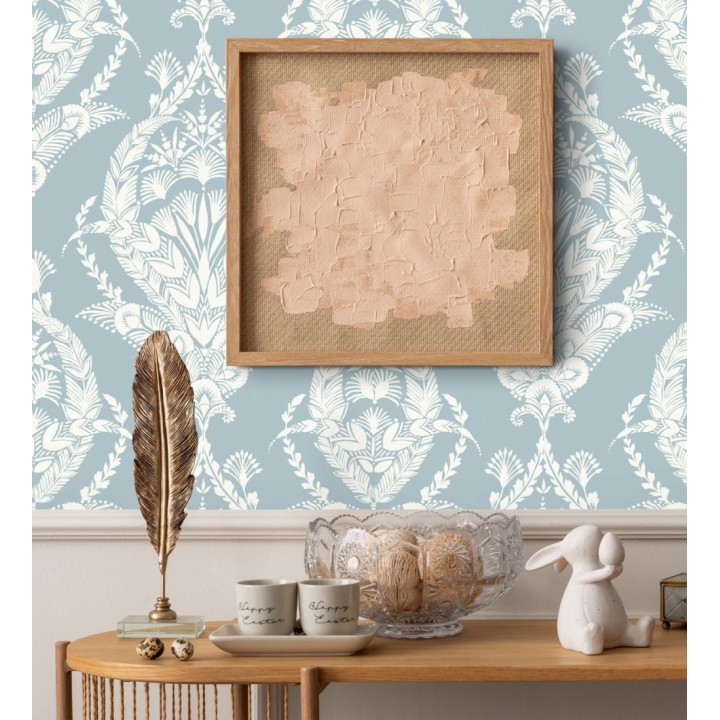 Papel pintado ornamental estilo inglés color azul claro - Aruna 682490