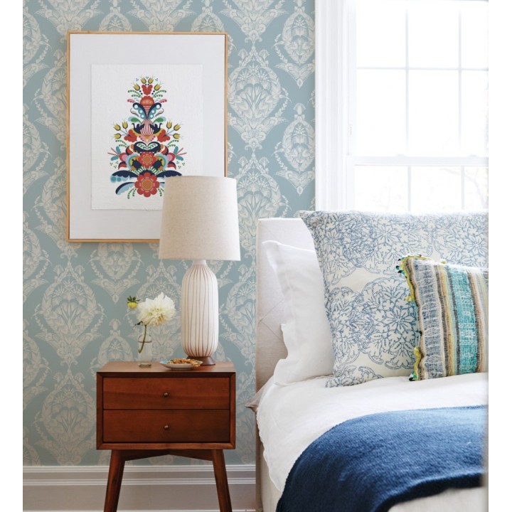 Papel pintado ornamental estilo inglés color azul claro - Aruna 682490
