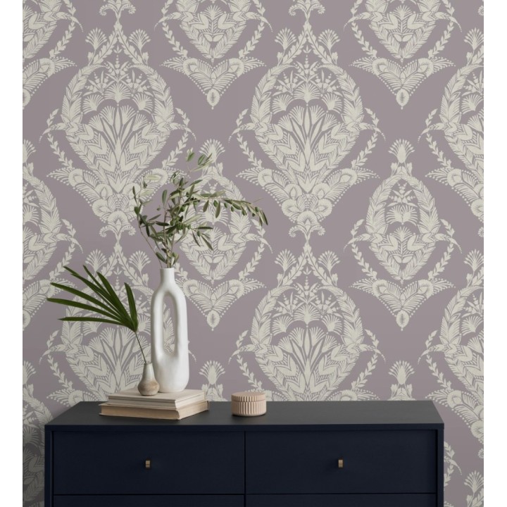 Papel pintado ornamental estilo inglés color lavanda - Aruna 682491