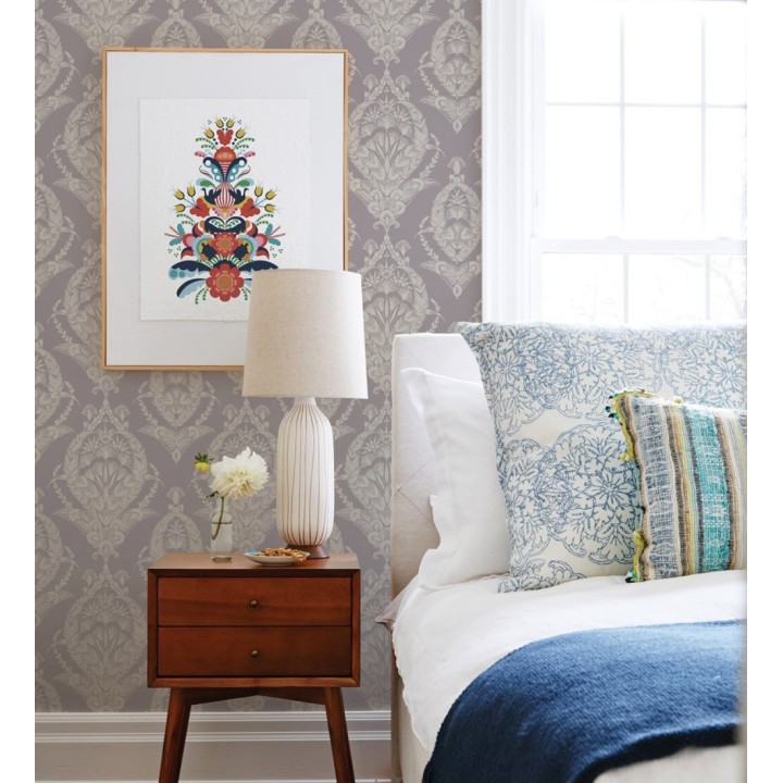 Papel pintado ornamental estilo inglés color lavanda - Aruna 682491