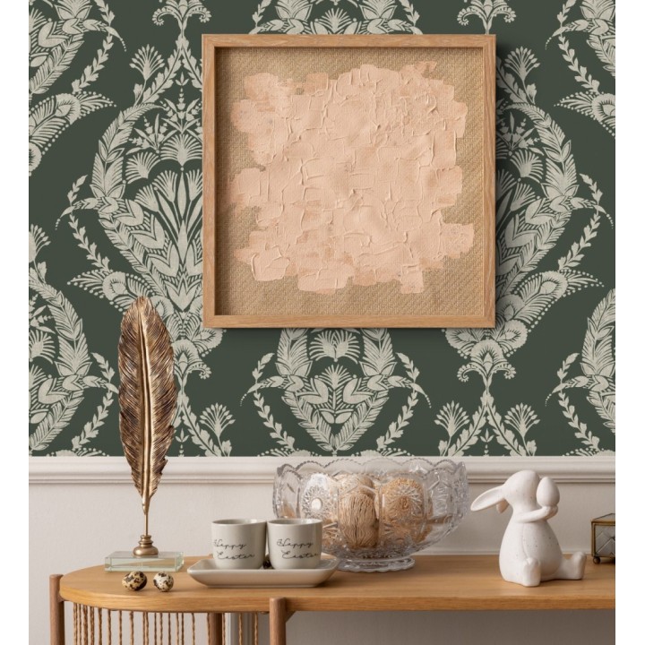 Papel pintado ornamental estilo inglés color verde oscuro - Aruna 682492