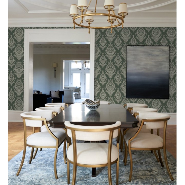 Papel pintado ornamental estilo inglés color verde oscuro - Aruna 682492