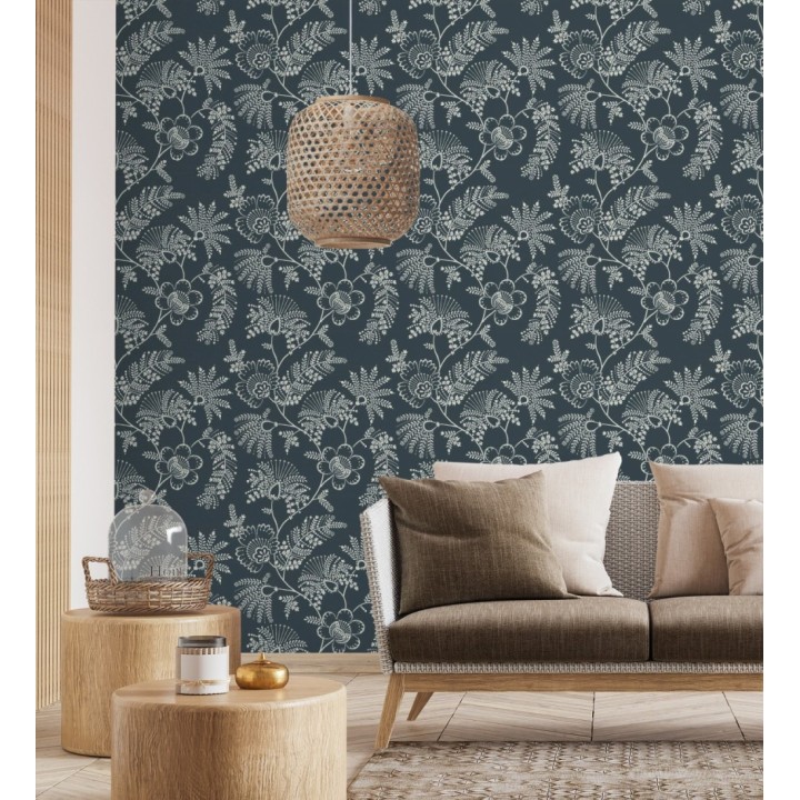 Papel pintado de flores estilo étnico fondo azul oscuro - Mirelle 682493