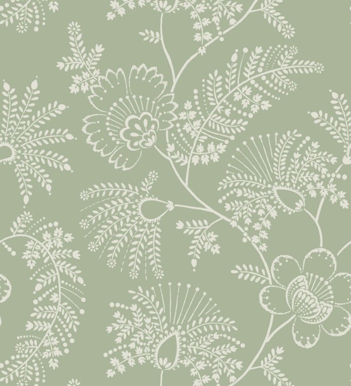 Papel pintado de flores estilo étnico fondo verde - Mirelle 682494