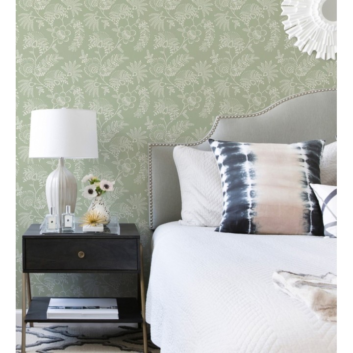 Papel pintado de flores estilo étnico fondo verde - Mirelle 682494