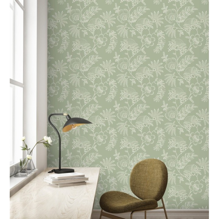 Papel pintado de flores estilo étnico fondo verde - Mirelle 682494