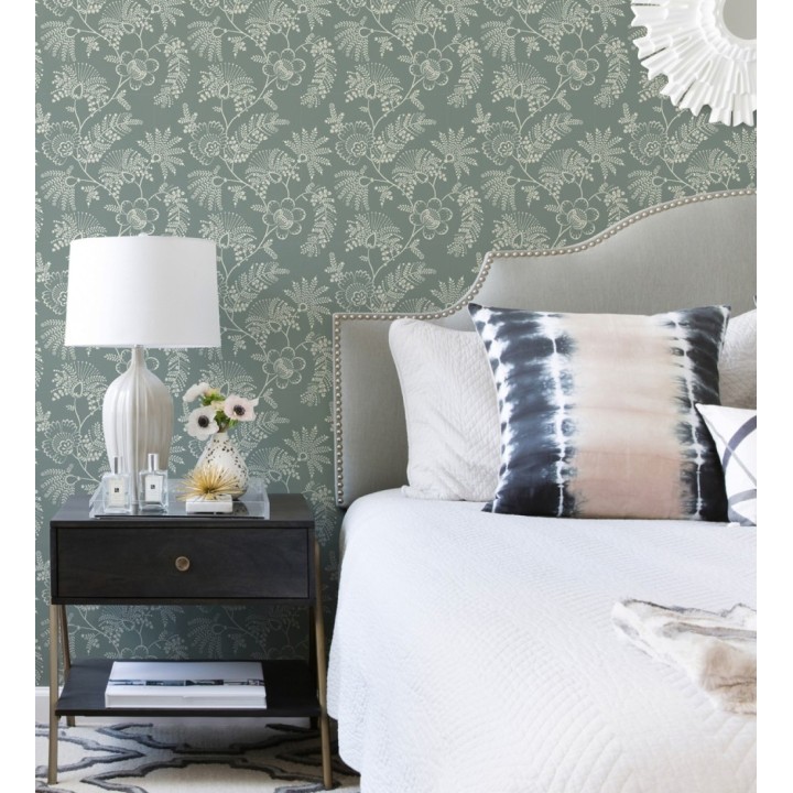 Papel pintado de flores estilo étnico fondo verde oscuro - Mirelle 682495