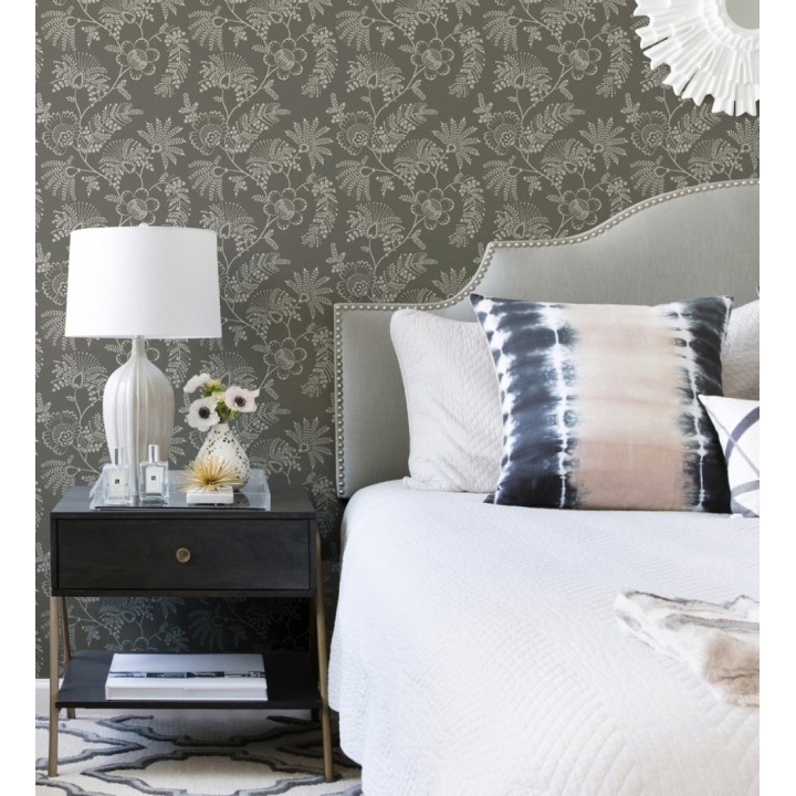 Papel pintado de flores estilo étnico fondo visón oscuro - Mirelle 682498