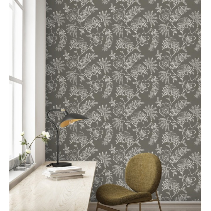 Papel pintado de flores estilo étnico fondo visón oscuro - Mirelle 682498