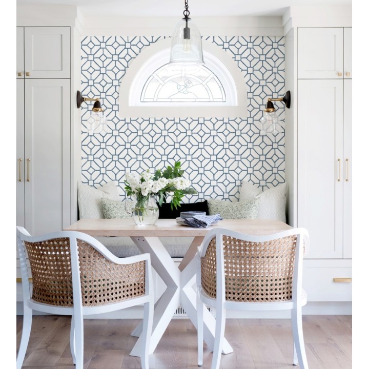 Papel pintado de celosía azul estilo boho - Mosset 682499