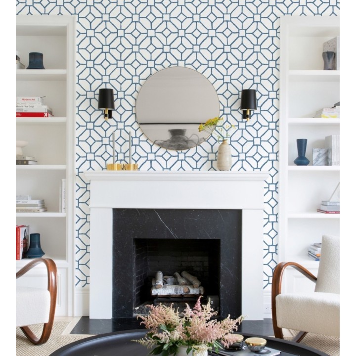 Papel pintado de celosía azul estilo boho - Mosset 682499